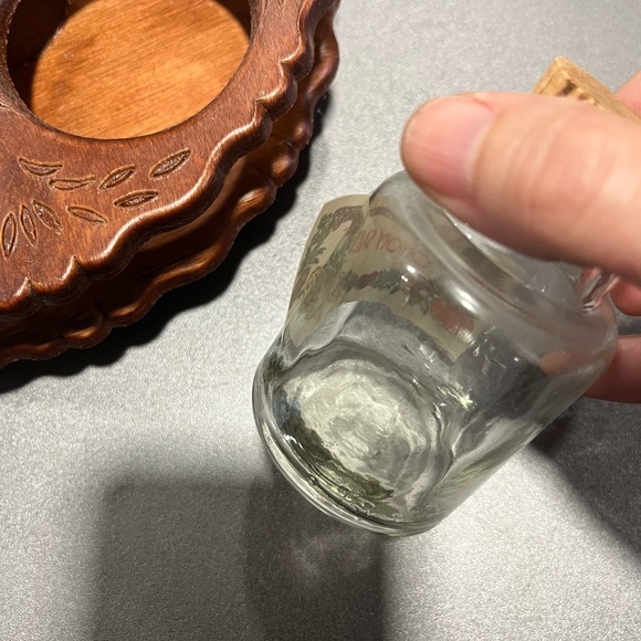 Vintage Wooden Spice Caddy Rack with Glass Jars Cork Lids Farmhouse Rustic - Picture 6 of 6